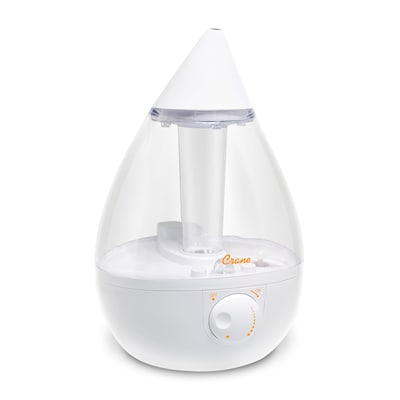 Crane Ultrasonic Cool Mist Tabletop Humidifier, 1-Gallon, For Rooms 500 sq. ft., Clear/White (EE-530