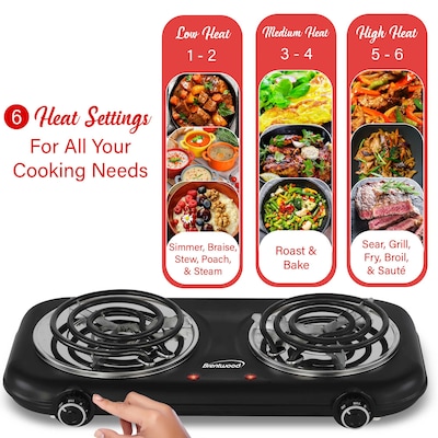 Brentwood 1,100-Watt Countertop Electric Double Burner, Black (TS-363BK)