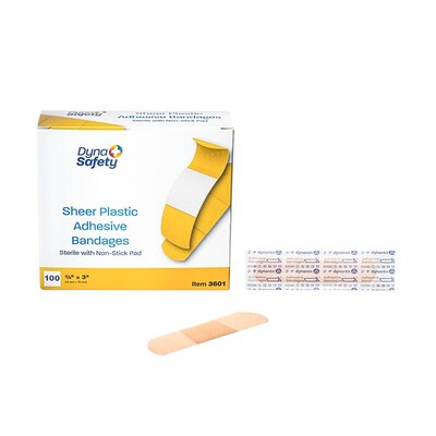 Dynarex DynaSafety 3/4" x 3" Plastic Water Resistant Adhesive Bandages, Beige, 100 Bandages/Box, 24 Boxes/Carton (3601)