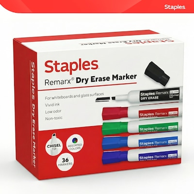 Staples Remarx Dry Erase Marker, Chisel Tip, Assorted, 36/Pack (ST62935)