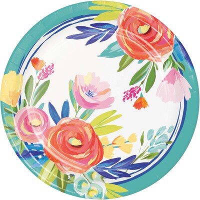 Say Hooray! Fragrant Florals Spring Disposable Paper Plates and Napkins Set, 48/Pack (DTC9629E2G)