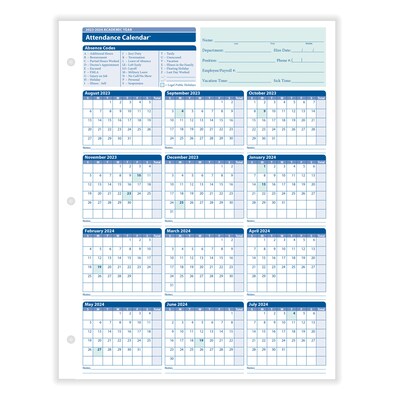 ComplyRight 2023-2024 Academic Attendance Calendar, 50/Pack (A43005015)