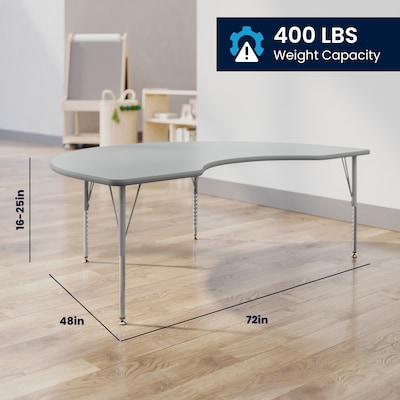 Flash Furniture Wren Kidney Activity Table, 72" x 48", Height Adjustable, Gray Top/Silver Frame (XUA4872KDGYTP)