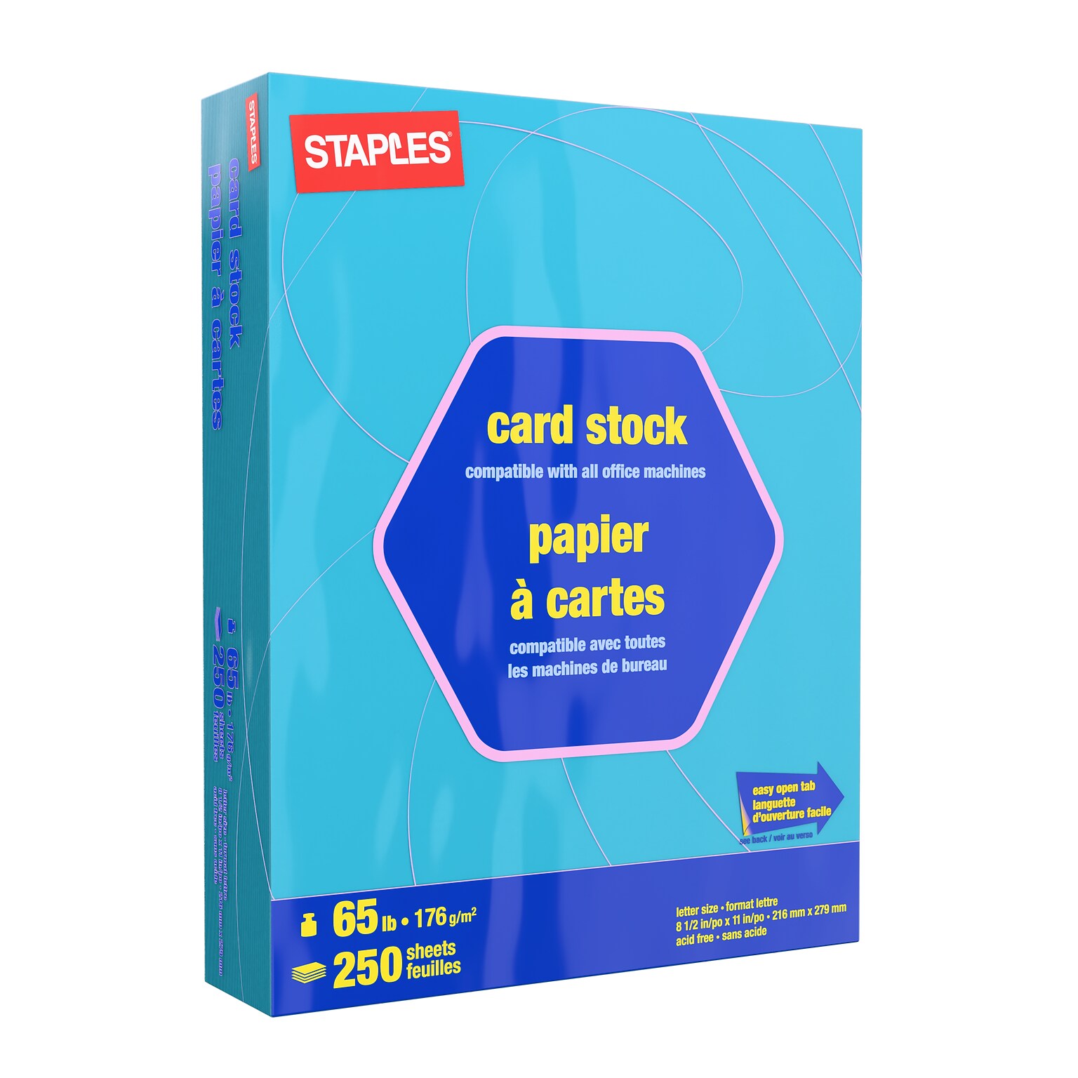 Staples 65 lb. Cardstock Paper, 8.5 x 11, Bright Blue, 250 Sheets/Pack (92099)