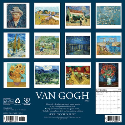 2026 Willow Creek Van Gogh 12 x 12 Monthly Wall Calendar (53072X)