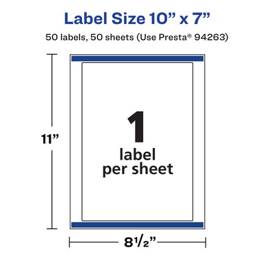 Avery Laser/Inkjet Rectangle Waterproof Multipurpose Labels, 7"  x 10", White, 50/Box (94263)