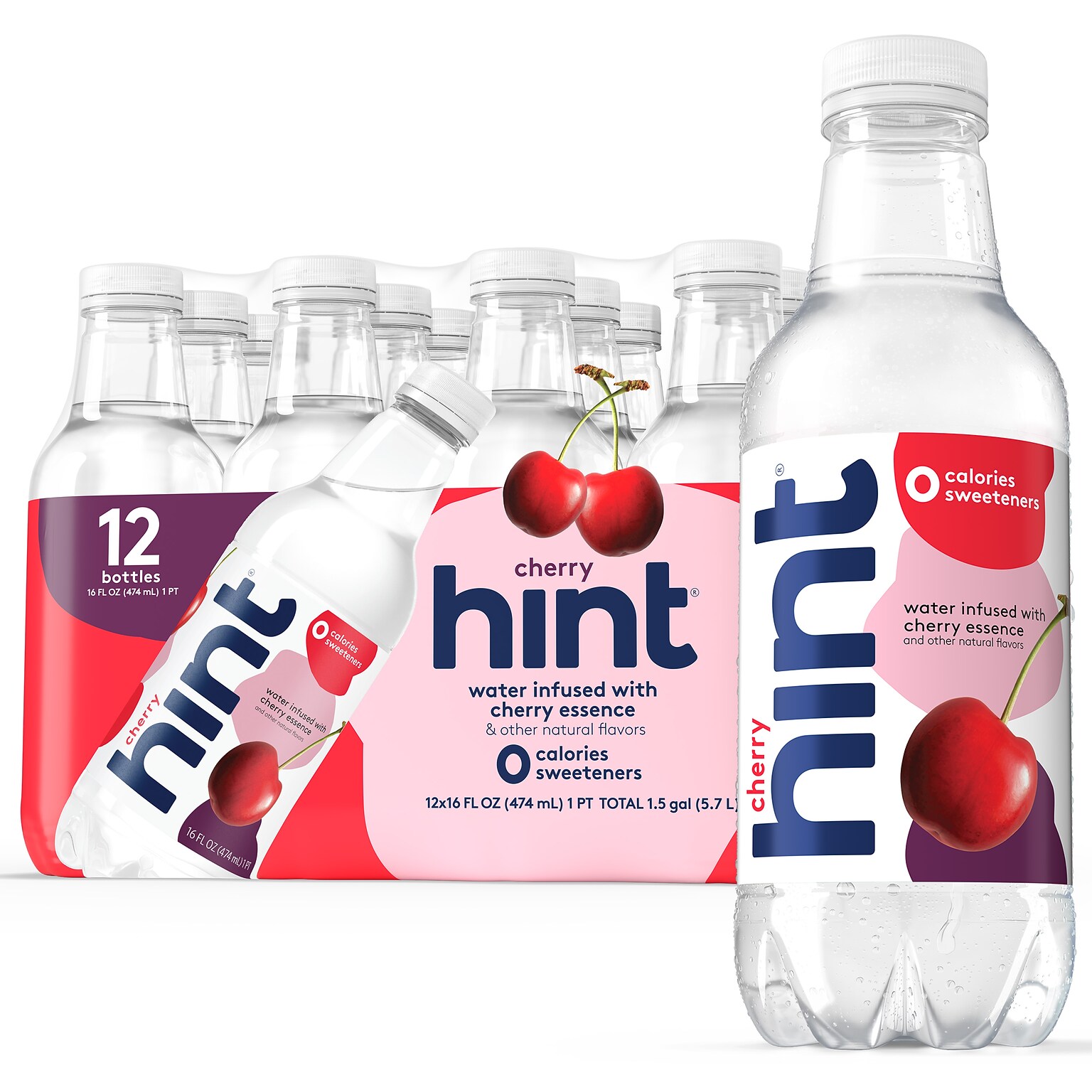 Hint Cherry Flavored Water, 16 oz., 12/Carton (184739001573)