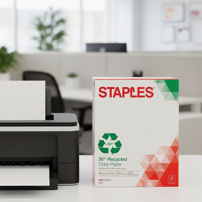 Staples 30% Recycled 8.5 x 11 Copy Paper, 20 lbs., 92 Brightness, 500/Ream (112350/1542)