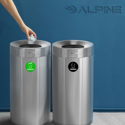 Alpine Industries Dual-Stream Compost/Trash Recycling Station, 54-Gallon, Stainless Steel (ALP475-27-CO-T)