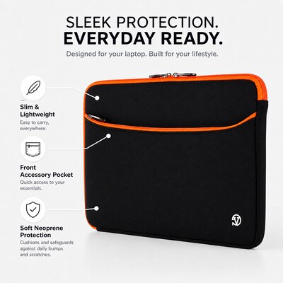 Vangoddy 17" Laptop Sleeve, Black/Orange (NBKLEA259)