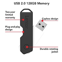 Lexar Twist Turn2 128GB USB 2.0 Type-A Flash Drive, Black (JDTT2-128ABNABK)