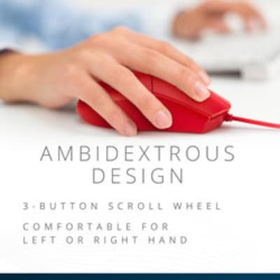 Kensington Pro Fit Washable Wired Ambidextrous USB-A Mouse, Red (K75239US)