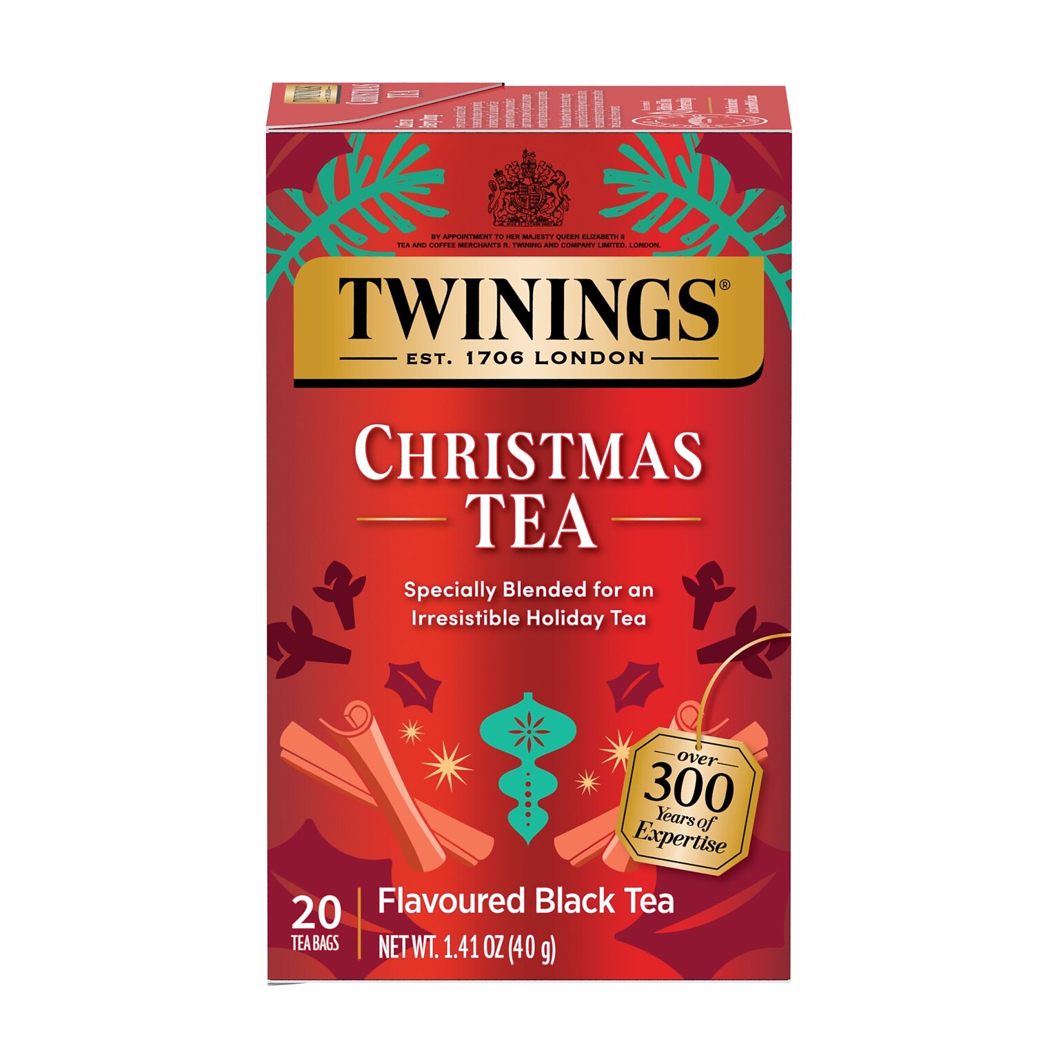 Twinings Christmas Tea Caffeinated Black Tea Bags, 20/Box (F06301)
