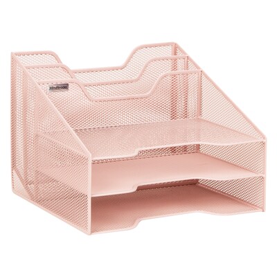 Mind Reader 5-Compartment Metal Mesh Desk Organizer, Pink (MESHBOX5-PNK)
