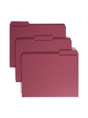 Smead Reinfocred File Folder, 3 Tab, Letter Size, Maroon, 100/Box (13084)