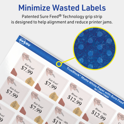 Avery TrueBlock Laser/Inkjet Square Multipurpose Labels, 1" x 1", White, 4800 Labels/Box (94103)