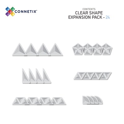 Connetix Magnetic Tiles Clear Shape Expansion Pack, 24 Pieces (CNTC00024SH)