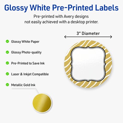 Avery Round Laser/Inkjet Multipurpose Labels, 3 Dia., White, 60/Pack (19479370998)