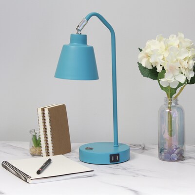 Simple Designs Sleek Essentials LED Desk Lamp, 16", with USB Ports, Cyan Blue (LD1071-CYN)
