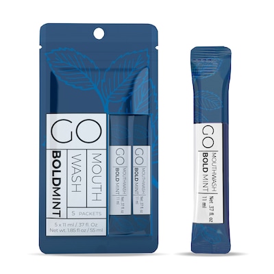 Go Mouthwash Bold Mint Mouthwash, 0.37 oz., 5/Pack, 12 Packs/Box (GMHMW05BOLD)