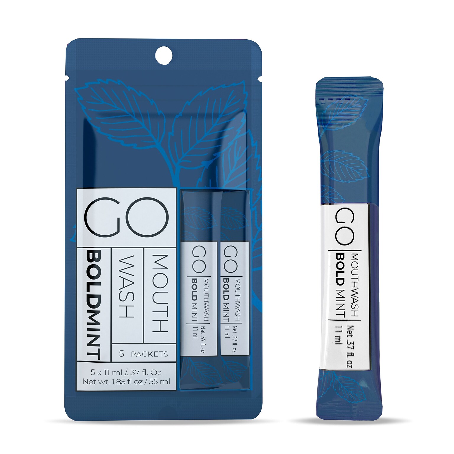 Go Mouthwash Bold Mint Mouthwash, 0.37 oz., 5/Pack, 12 Packs/Box (GMHMW05BOLD)
