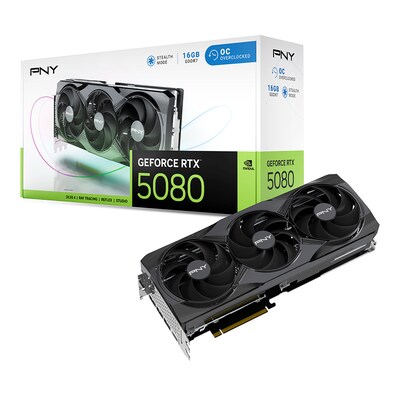 PNY NVIDIA GeForce RTX 5080 OC Triple Fan PCIe 5.0 16GB GDDR7 Gaming Graphics Card, 2295 MHz Core, Black (VCG508016TFXPB1-O)