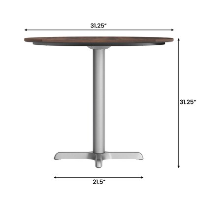 Flash Furniture Acadia 31.25" Round Wooden Dining Table with X-Base, Dark Brown/Silver Base (STRD31WBRT2222S)
