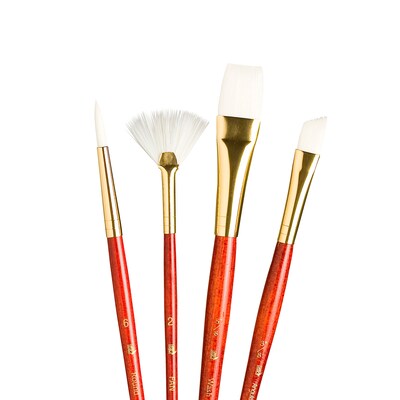 Princeton RealValue Mixed Media Synthetic Taklon Variety Brush Set, Red, 4/Set, 3 Sets/Bundle (PBXPR9120-3)