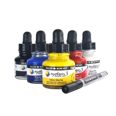 Daler-Rowney System3 Acrylic Ink, Assorted Colors, 29.5ml, 7/Set (DRW161100007)