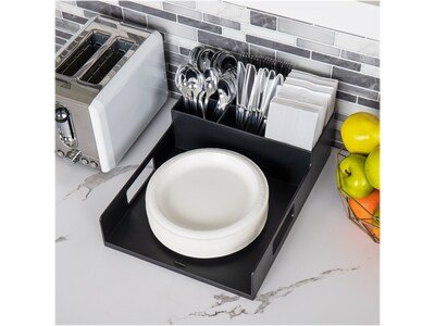 Mind Reader Plastic Utensil Napkin Plate Holder Silverware Organizer Serving Tray, Black (PSNAPUT-BLK)