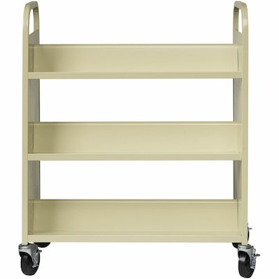 Lorell Fortress Series 6-Shelf Metal Mobile Book Cart with Caster Wheels, Putty (LLR49202)