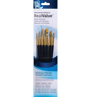 Princeton RealValue Short Handle Mixed Media Synthetic Taklon Variety Brush Set, 6/Set, 2 Sets/Bundle (PBXPR9137-2)