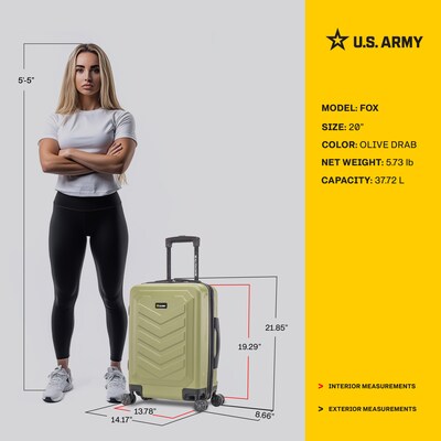 US Army FOX 20" Hardside Carry-On Suitcase, 4-Wheeled Spinner, TSA Checkpoint Friendly, Olive Drab (USLFOX00S-GRN)