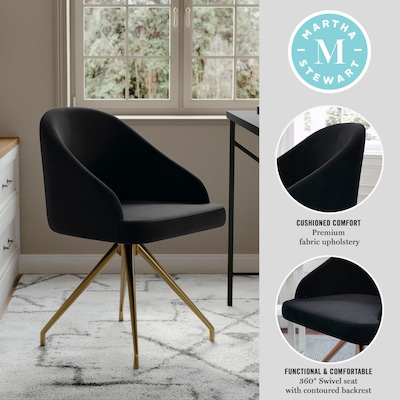 Martha Stewart Sora Velvet Swivel Task Chair, Black/Polished Brass (CH222119BKGLD)