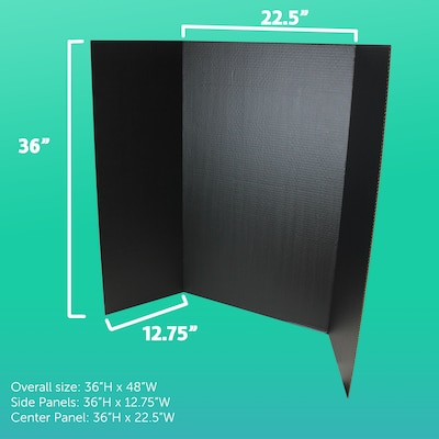 Flipside Tri-Fold Presentation Board, 36" x 48", Corrugated Paper, Black, 4/Pack (18067)