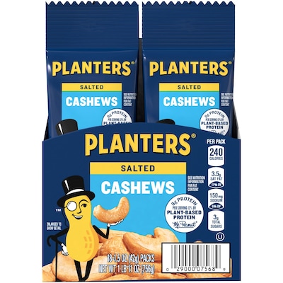 Planters Salted Cashews, 1.5 oz., 18 Bags/Pack (209-00626)