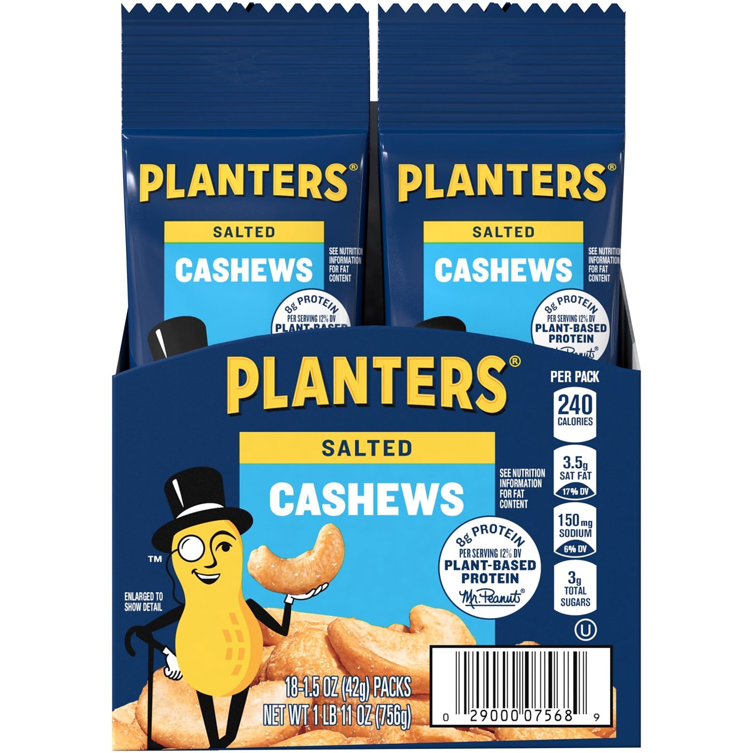 Planters Salted Cashews, 1.5 oz., 18 Bags/Pack (209-00626)