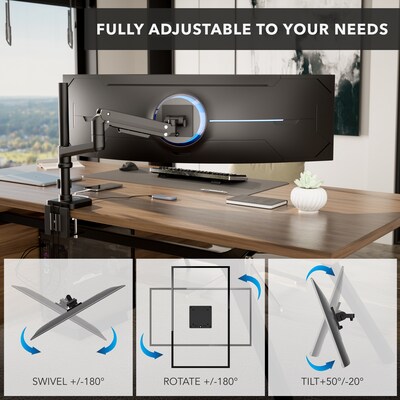 Mount-It! ProFlex Adjustable Heavy-Duty Monitor Mount with Pole & Gas Spring Arm, Fits 17"- 49" Ultrawide Monitors, Matte Black