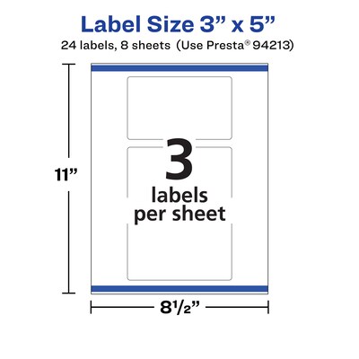 Avery Durable Removable Rectangle Multipurpose Labels, 3" x 5", White, 24/Pack (94213)