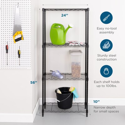 Honey-Can-Do 4-Tier Slim Profile Shelving Unit, 56 x 24 x 10, Black (SHF-10002)