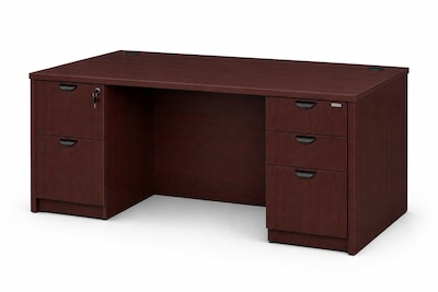Boss Office Products 66 Desk with Box/Box/File Pedestal and File/File Pedestal, Mahogany (GROUPA22-M)