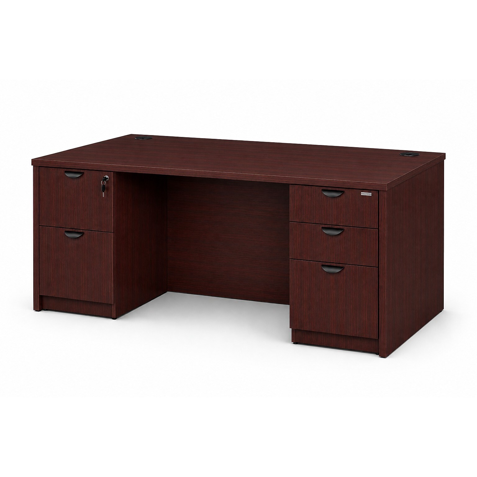 Boss Office Products 66 Desk with Box/Box/File Pedestal and File/File Pedestal, Mahogany (GROUPA22-M)