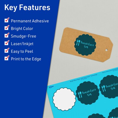 Avery Printable Decorative Edge Multipurpose Labels, 2.5 Dia., Bright Blue, 360/Pack (94516)