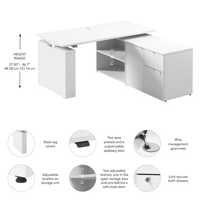 Bush Business Furniture Stratus 60"W Electric Adjustable Standing Desk with Storage, White (SUT019WH)