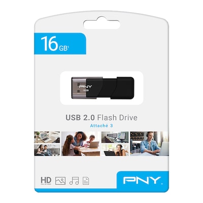 PNY Attaché 3 16GB USB 2.0 Type A Flash Drive, Black (P-FD16GATT3-BG)