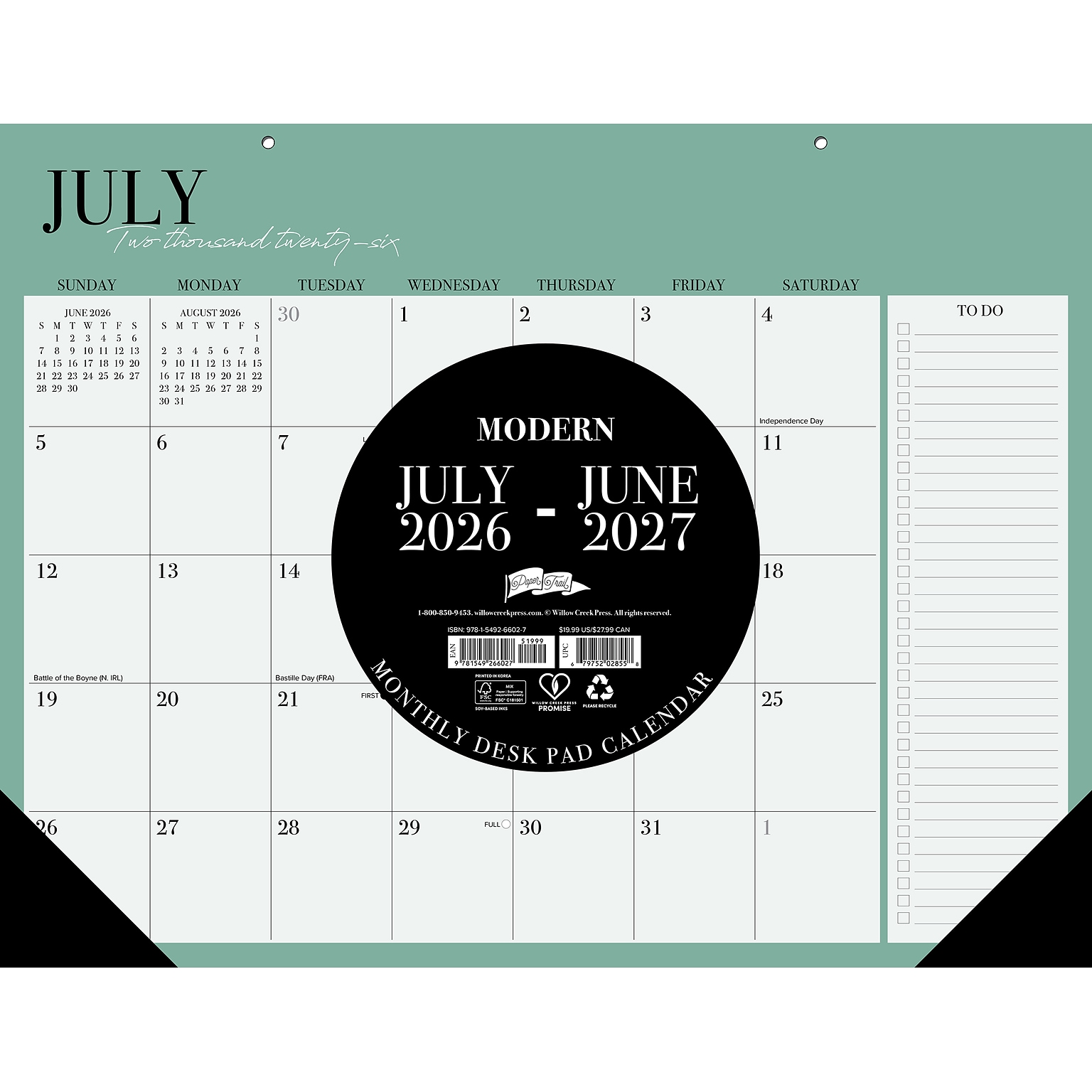 2026-2027 Willow Creek Modern 22 x 17 Academic Monthly Desk Pad Calendar (66027)