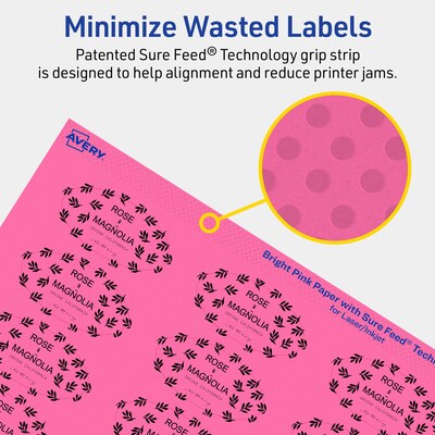 Avery Laser/Inkjet Oval Multipurpose Labels, 1" x 2", Bright Pink, 1920/Box (94053)