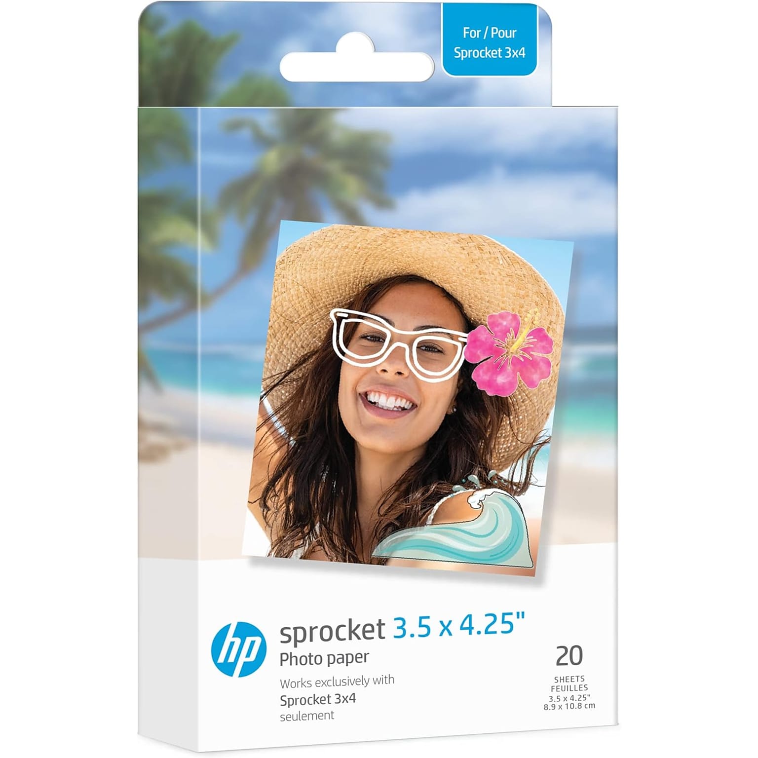 HP Sprocket 3.5 x 4.25 Zink Sticky-Backed Photo Paper, 20 Sheets/Pack (HPIZ3X420)