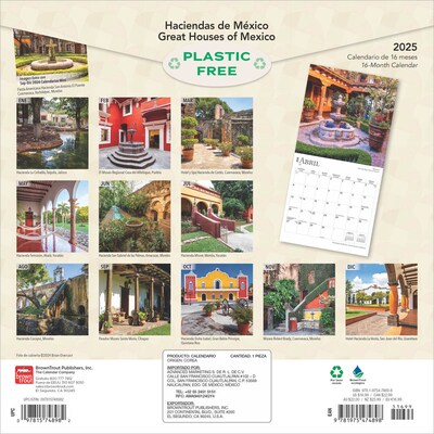2025 BrownTrout Haciendas de Mexico Great Houses of Mexico 12 x 12 Monthly Wall Calendar (97819754