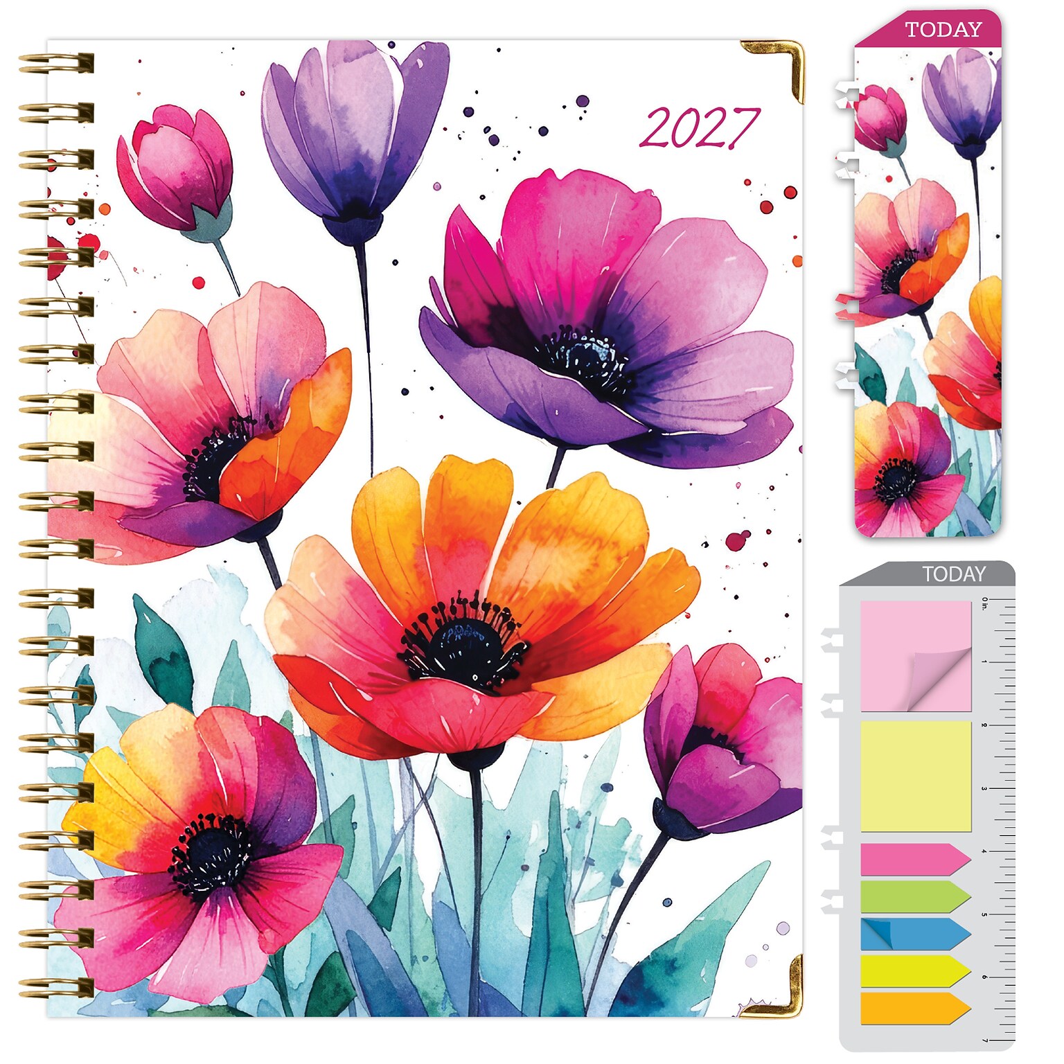 2027 Excello Brands 7.8 x 9 Weekly & Monthly Standard Planner, Paperboard Cover, Rainbow Floral (FSHN-CY27-79-53)